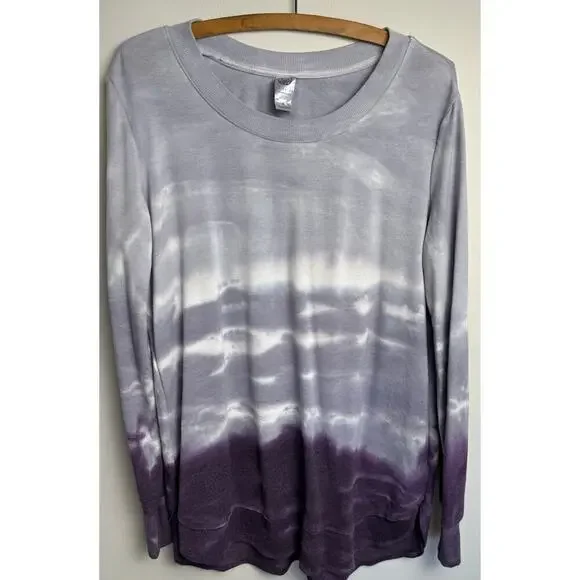 Te Verde Womens Sweatshirt Shirt M Purple Tie Dye Casual Cozy Basic Day Lounge - Picture 1 of 8